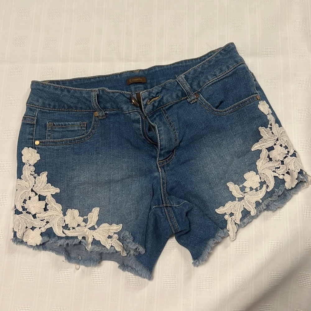 Denim shorts with lace design. Junior size 11